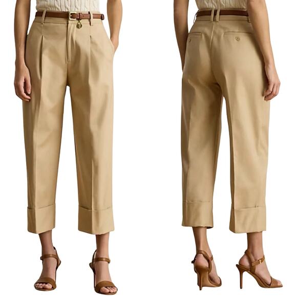 Lauren Ralph Lauren Pants Womens Size 10 Tan Pleated Straight Leg Ankle Preppy - Picture 1 of 12